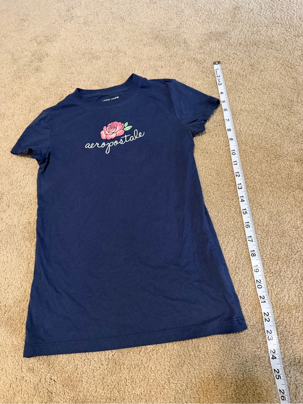 Aeropostale Navy Tee with Pink Rose Graphic